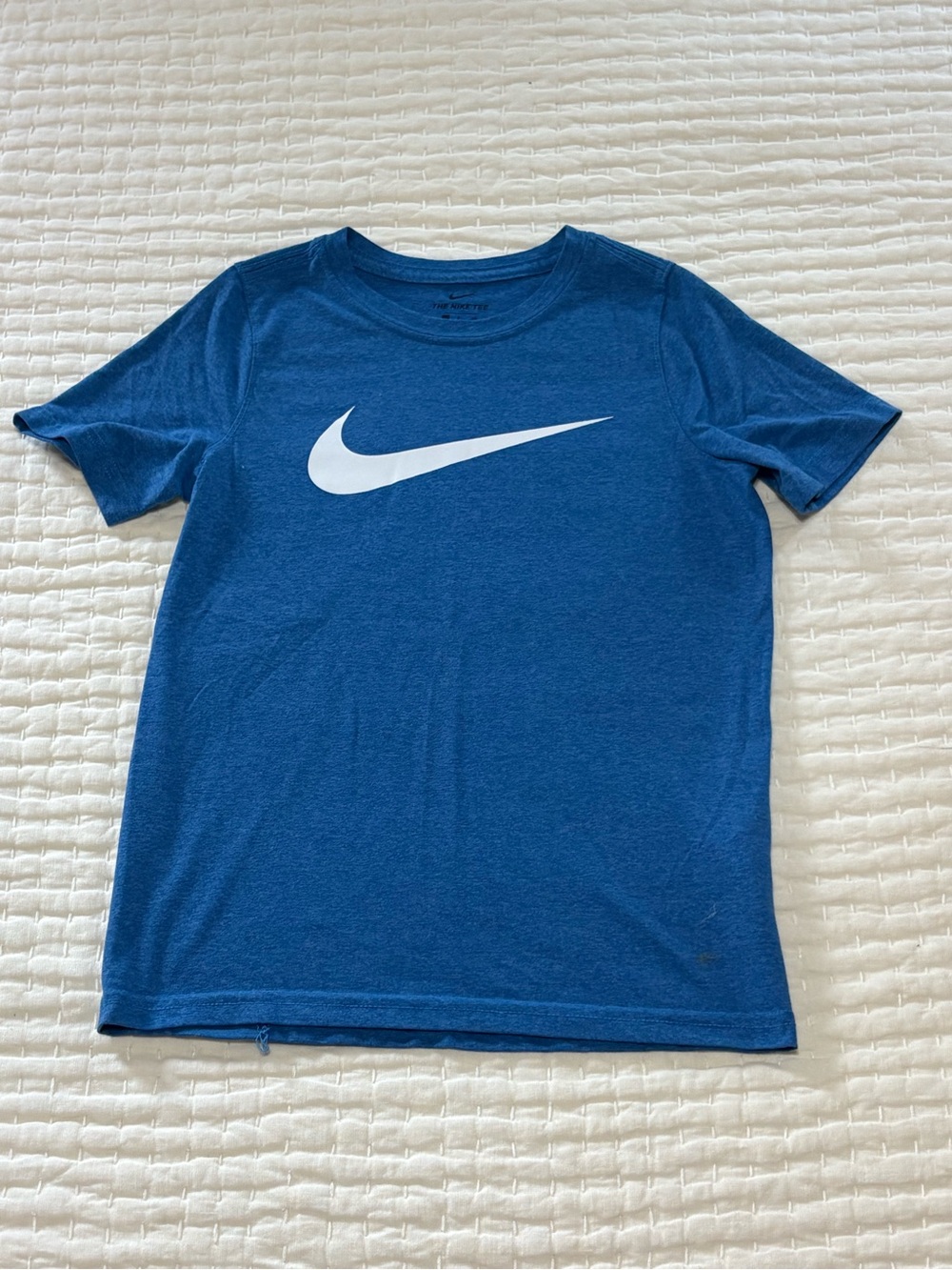 Nike Kids Dri-Fit Blue Tee with White Swoosh